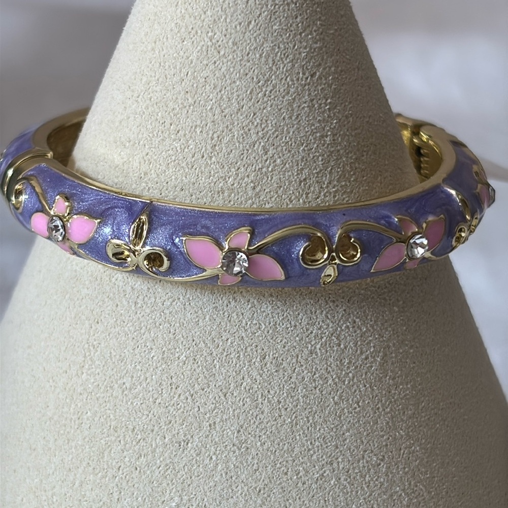 NEW Flower AAA CZ Enamel Girls Hinge Bangle Bracelet 18k Gold Filled